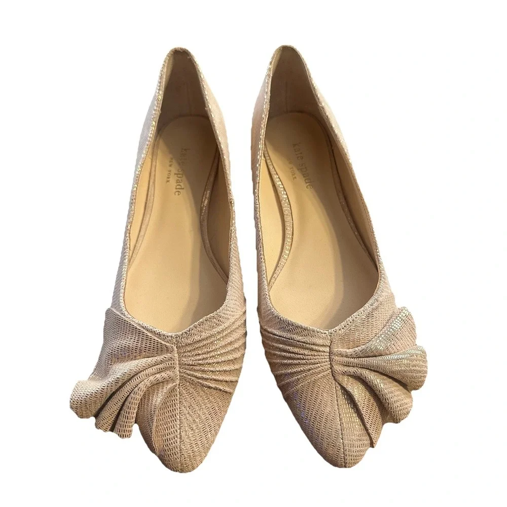 Kate Spade Flats Metallic Rose Gold Suede Leather Pointed Toe Shoes Sz 7M - Picture 1 of 11